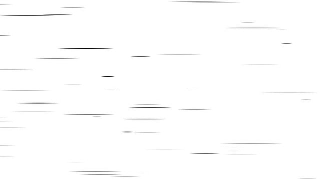 black streaks of varying length moving across plain white background