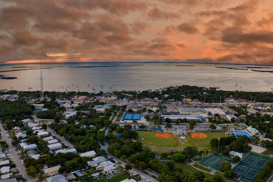 Aerial View of Key Largo, Florida at Dusk