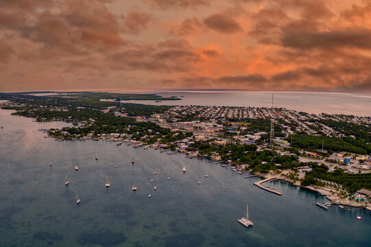 Aerial View of Key Largo, Florida at Dusk