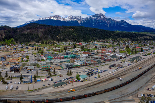 Aerial View of tourist town Jasper, Alberta