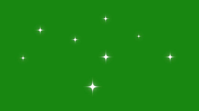 Twinkle star animation, glowing white doodle stars, glitter shine bursts, retro flat vector style, blinking cartoon effects, chroma key green screen seamless festive loop video 4K