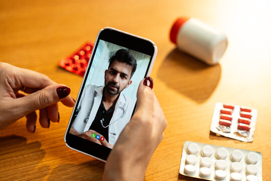 Telemedicine Consultation with Doctor on Smartphone and Medicines at Home