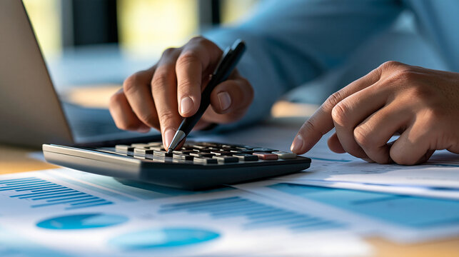 Close-up of a financial controller reconciling cash flow records and bank statements, faceless composition, liquidity monitoring, financial controls, accounting accuracy, fraud