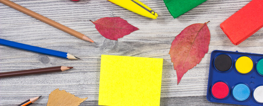 School accessories for learning. Back to school. Development of creativity and kids motor skills