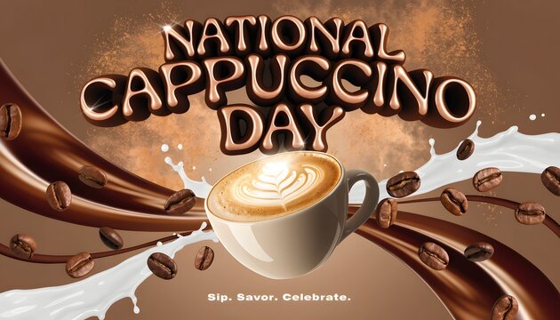 National cappuccino day celebration graphic with coffee cup