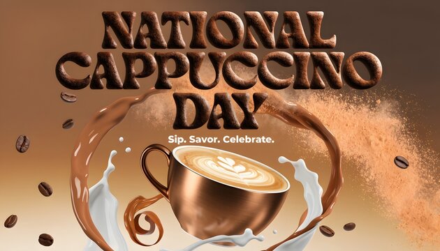 National cappuccino day celebration graphic with coffee