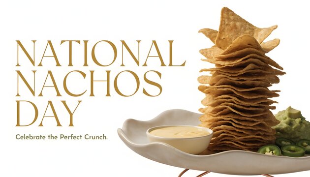 A tall stack of crispy tortilla chips with dips on a platter