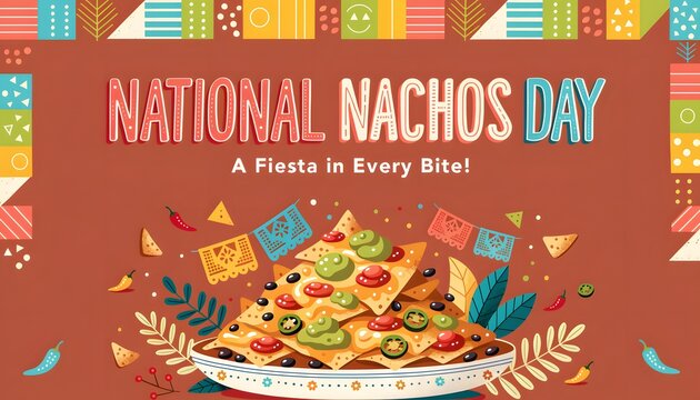 National nachos day celebration graphic with illustration of tortilla