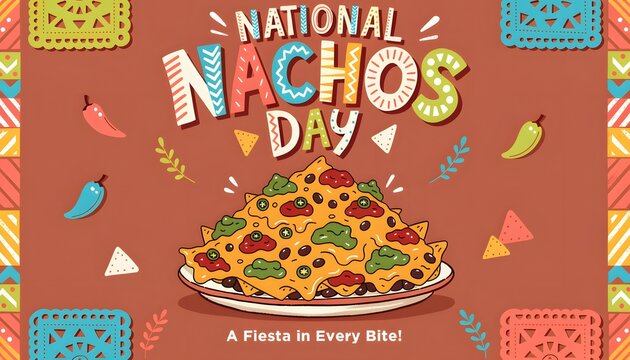 Illustrated national nachos day poster with plate of food