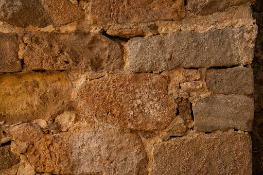 Ancient Sandstone Block Wall Texture with Mortar Joints