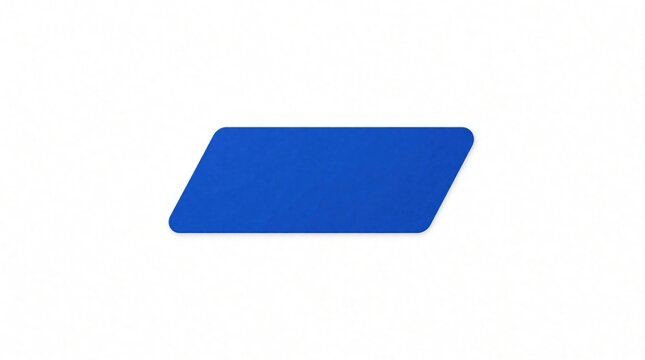 Blue trapezoid sticker label isolated on white background. Minimalist geometric shape badge template for web design. Modern blue tag icon for product branding banner element. Clean empty graphic