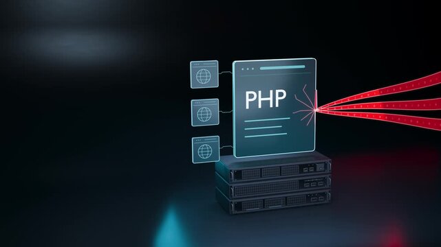 PHP Server Cyberattack with Red Data Streams Breaking a Digital Panel