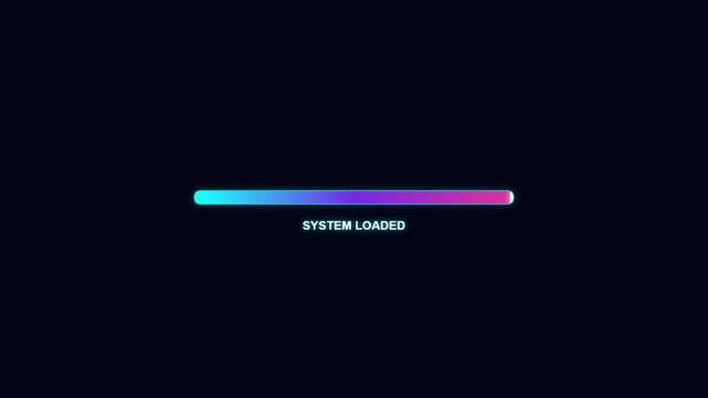 Neon gradient progress bar loading animation: system loaded digital ui interface
