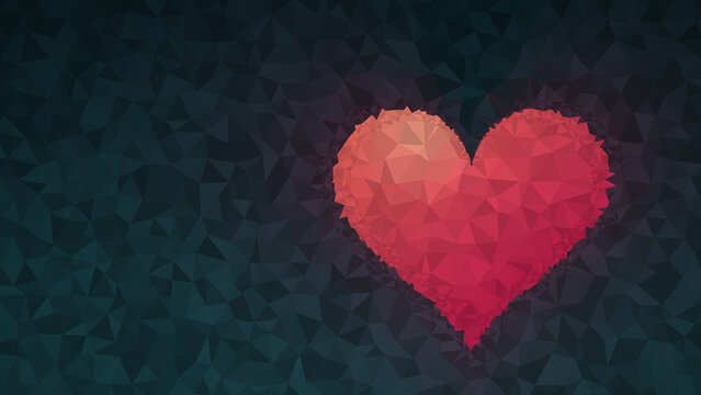 Valentine&rsquo;s Day Low Poly Heart Background in Coral and Dark Teal