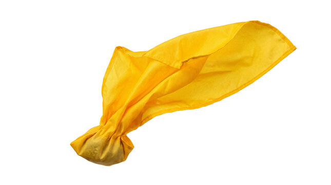 Yellow penalty flag for American football officiating, weighted yellow cloth foul marker, sports referee equipment isolated on white background
