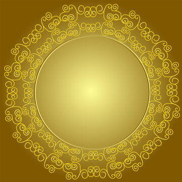 Radiant Golden Background with Ornate Circular Filigree Medallion
