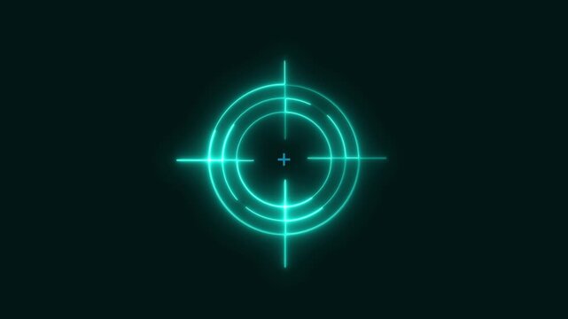 Target reticle animation centers within concentric radar rings. High precision optical targeting telemetry guides active target reticle animation. Military hubs use reticle.