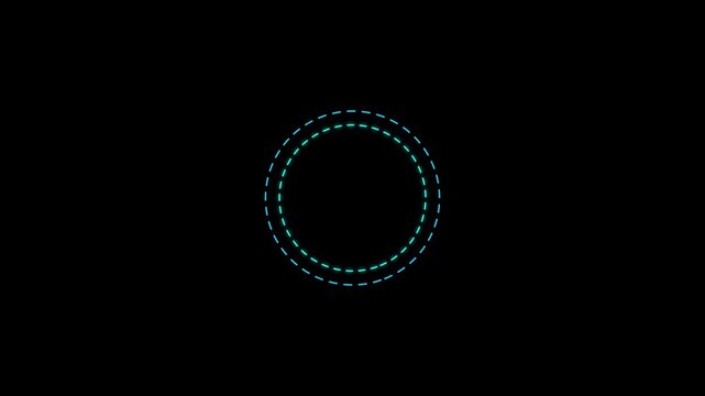 Dashed circles animation rotates with concentric orbital rings on dark. Geometric motion data coordinates guide dashed circles. Consoles operate with dashed circles.
