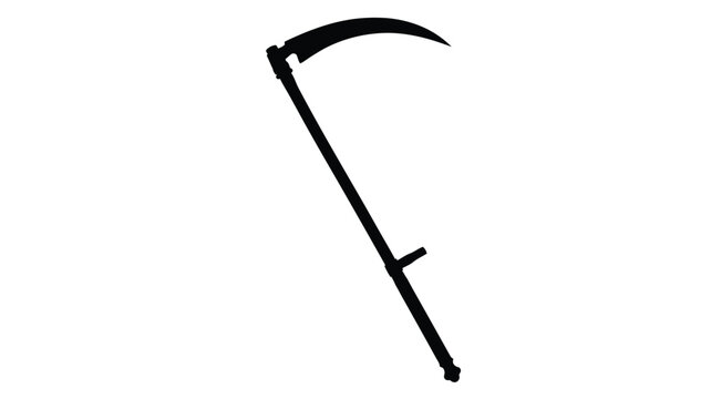 Grim reaper scythe with curved blade presented as a black silhouette