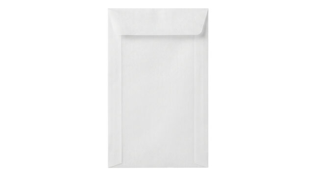 Blank white vertical paper envelope mockup isolated on transparent background png