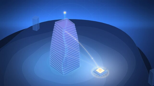 Blue parametric twisting tower design isometric appearing design
