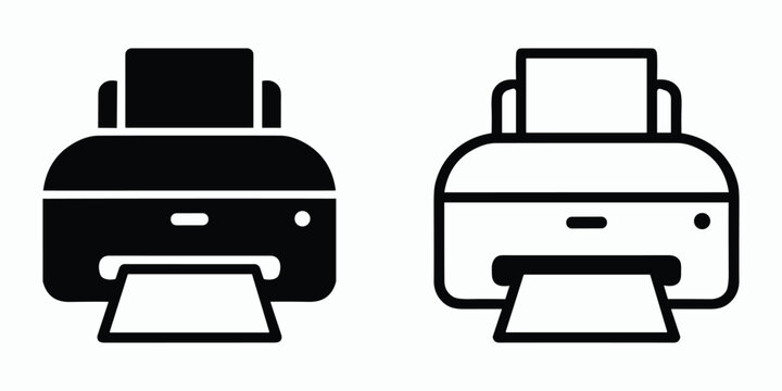 Printer icon set in flat and outline style