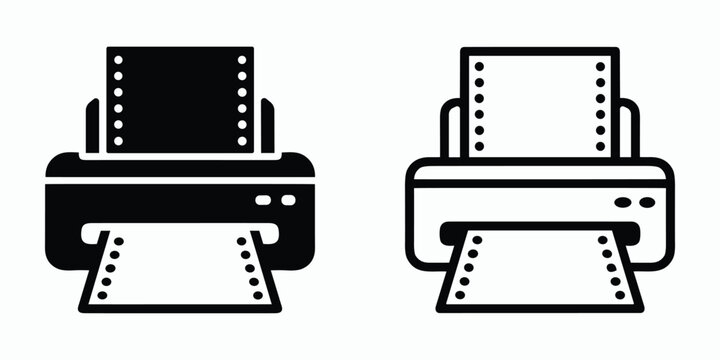 Dot matrix printer icon set, line and solid glyph style for business and document printing