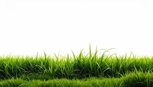 Lush green grass border with detailed blades arranged horizontally on white background