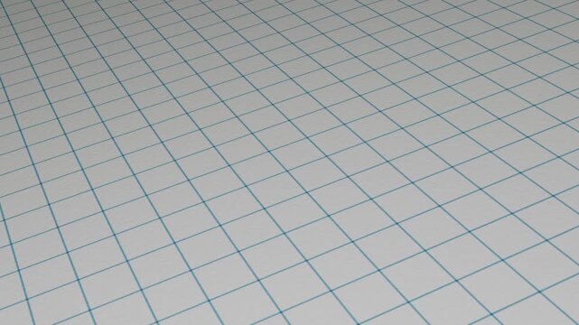 Blue grid lines on white textured graph paper in perspective, seamless loop background animation