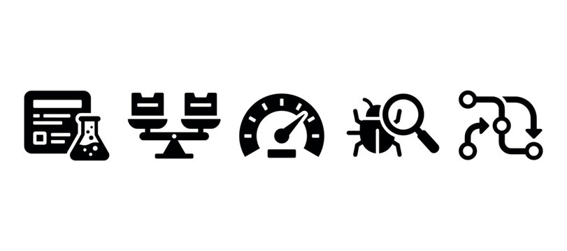 Collection of flat icons representing science food speed search and connection silhouette