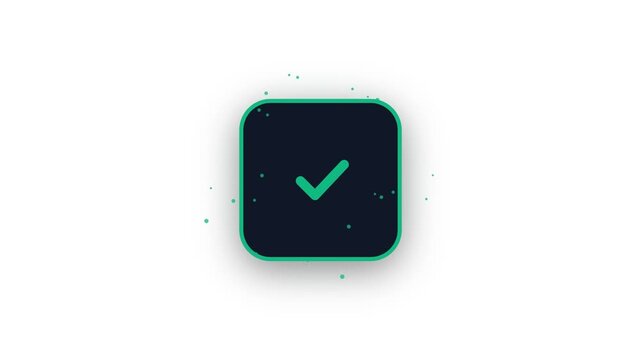 Smooth 4K motion graphic animation showing a large rounded box frame acting as a loading bar that wraps around the perimeter, transforming into a bold green checkmark completion status.