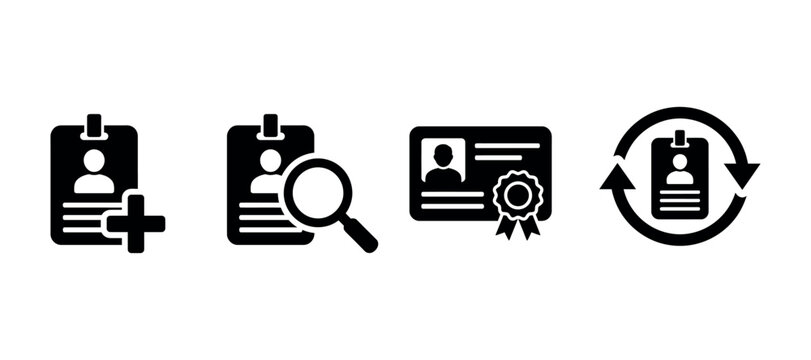 Identification cards with medical search quality and refresh symbols silhouette