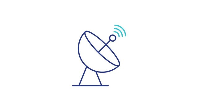 Parabolic antenna signal waves animation linear wipe animation on white background