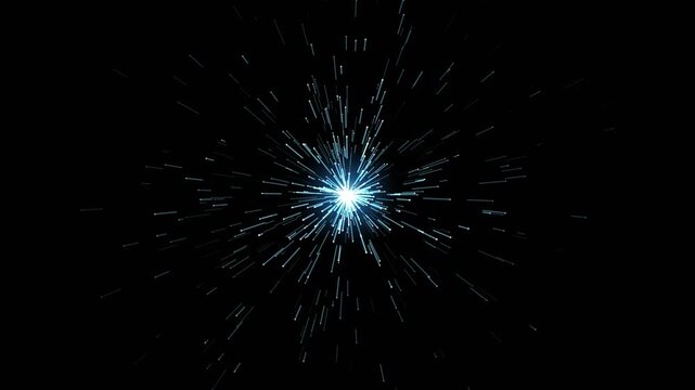 Abstract blue light burst with radial particles, hyperspace warp speed effect, digital motion background, for science and, technology projects