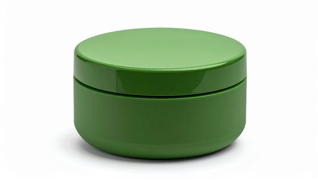 Matte green nail treatment container with a rounded lid, isolated on white.