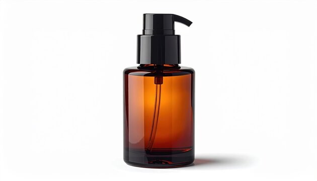 Amber nail polish remover bottle with a black flip top, isolated on white.