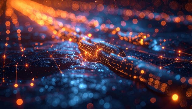 Blockchain network visualization with connected glowing nodes