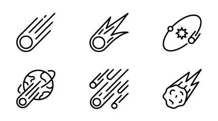 Meteorite vector icons set, falling comets and asteroids, space exploration graphic design © RAKIB