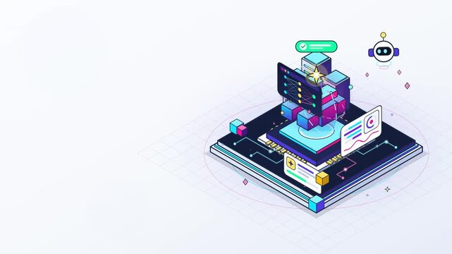 Futuristic Isometric Artificial Intelligence Data Center and Digital Server