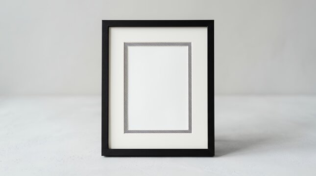Minimalist black rectangular picture frame mockup with modern striped border inserts on clean surface empty copy space border template for contemporary photo presentation gallery poster display