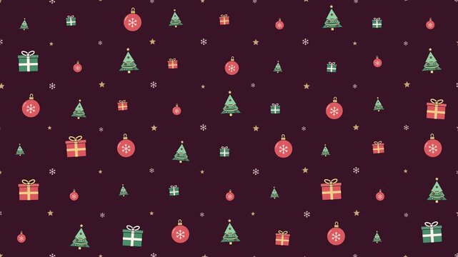 Cute Christmas Pattern with Trees and Gifts Seamless Loop