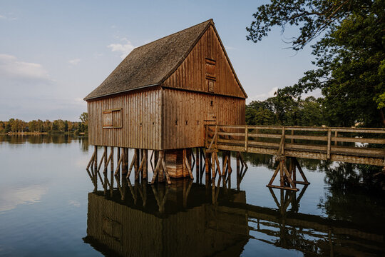 Historic fishing hut on stilts, Plothener Teiche