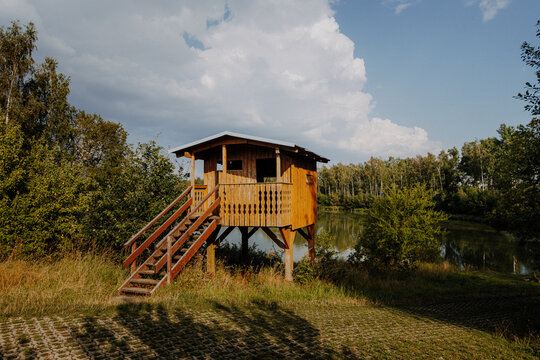 Wooden observation tower at Plothener Teiche