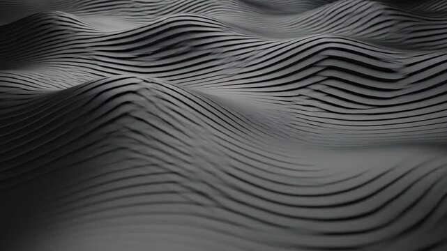 Sleek Dark Wave Pattern flowing black 3D ribbons with smooth undulating movement ideal for high-end technology backgrounds and perfect for corporate presentation overlays.