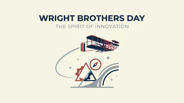 Wright Brothers Day text with vintage airplane illustration on light cream background