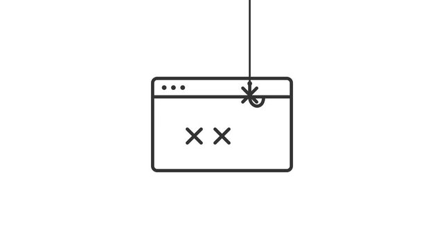 Phishing attack concept with website window trapped on a fish hook line illustration.