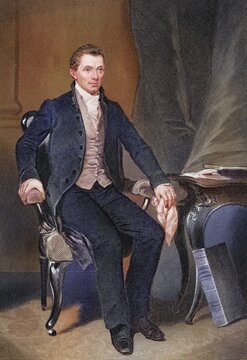 James Monroe 1758-1831, Fifth President of the United States 1817-25, After a painting by Alonzo Chappel, Historic, digitally restored reproduction from a 19th century original, Record date not stated