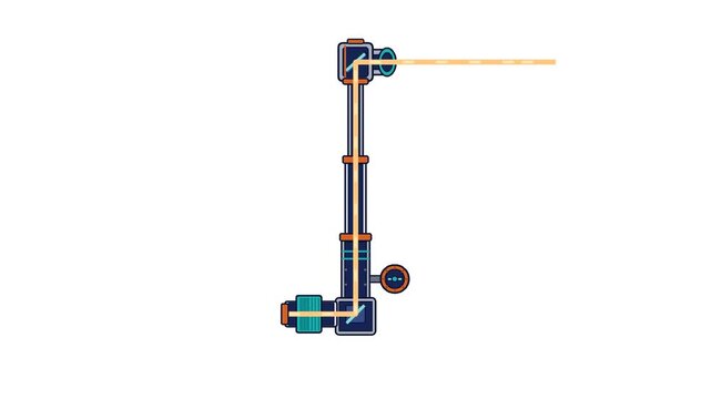 Compact Mechanical Periscope Seamless Loop Rotating Head Telescopic Tube Mirror Light Beam Knob Focusing Ring Turquoise Burnt Orange Navy Gray Flat Vector Animation