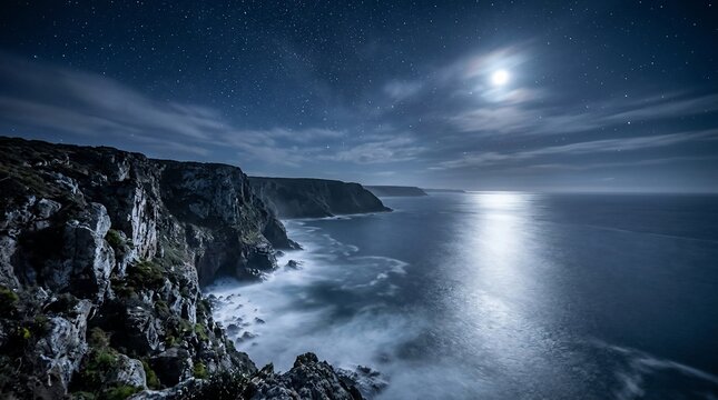 Moonlit Coastal Cliff