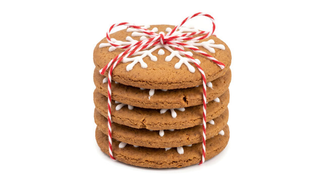 Stack of gingerbread cookies tied with twine isolated on white
